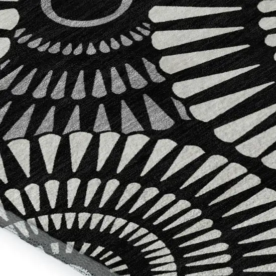 Black And Ivory Geometric Washable Area Rug With UV Protection Photo 3