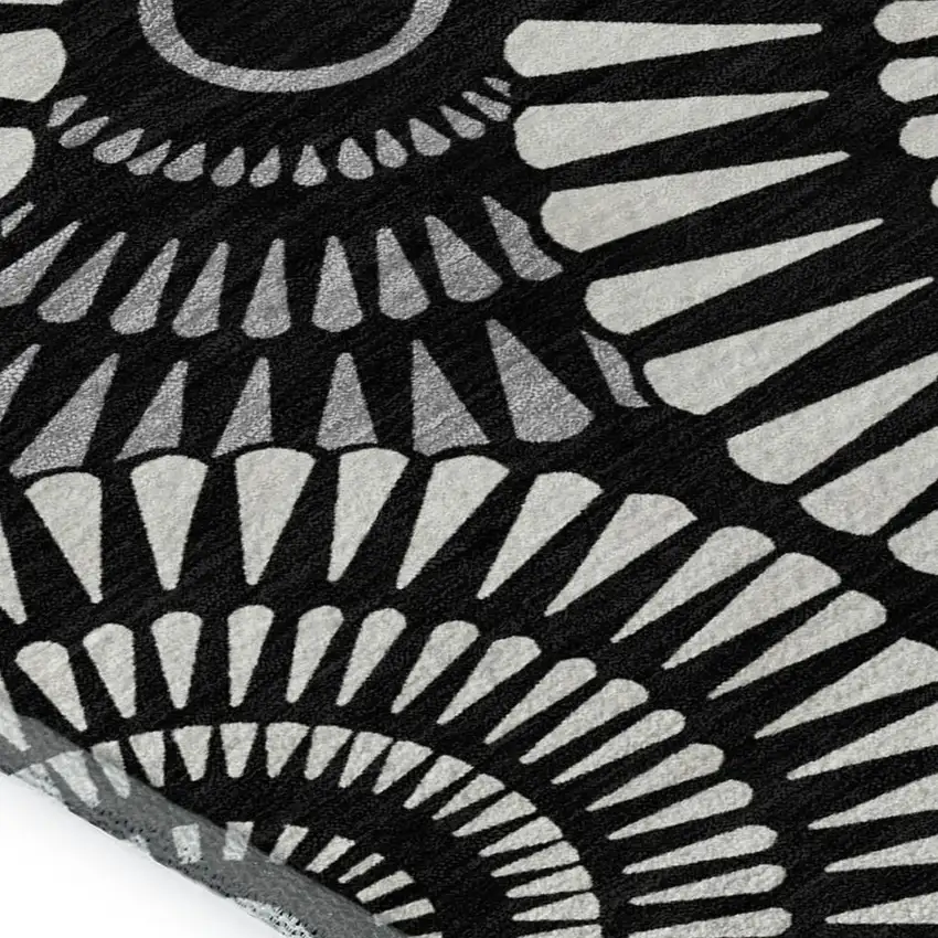 Black And Ivory Geometric Washable Area Rug With UV Protection Photo 3