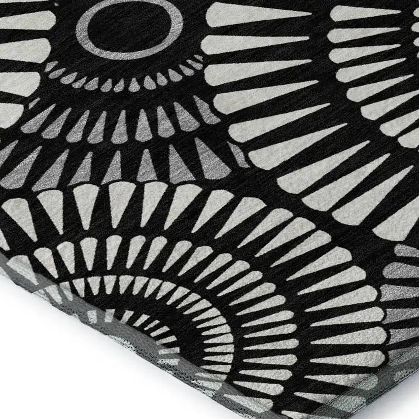 Black And Ivory Geometric Washable Area Rug With UV Protection Photo 4
