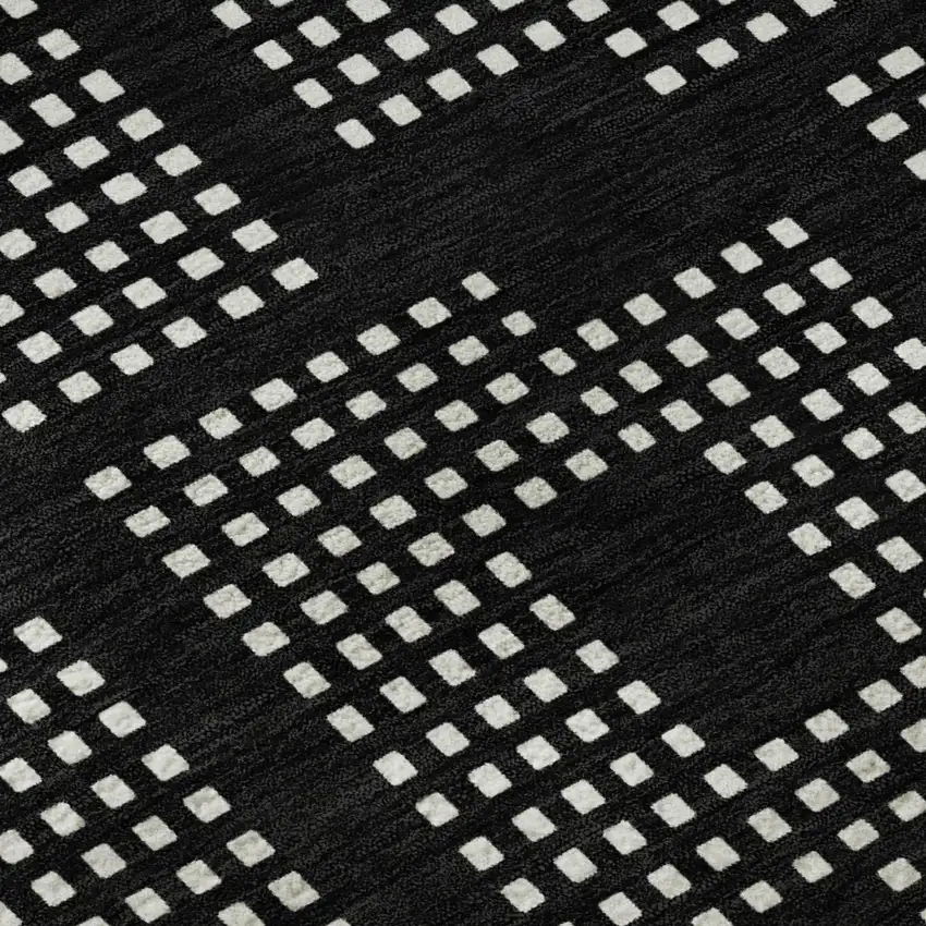 Black And Ivory Geometric Washable Area Rug With UV Protection Photo 9