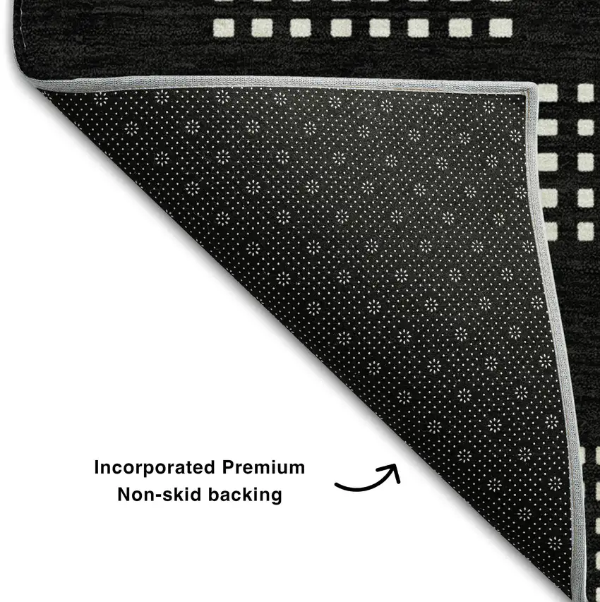 Black And Ivory Geometric Washable Area Rug With UV Protection Photo 6