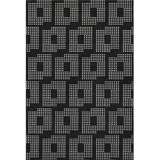 Black And Ivory Geometric Washable Area Rug With UV Protection Photo 4