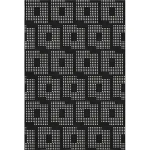 Photo of Black And Ivory Geometric Washable Area Rug With UV Protection