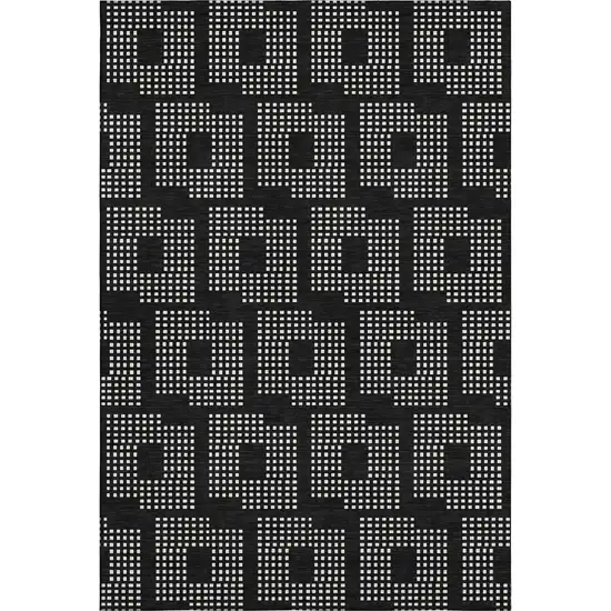 Black And Ivory Geometric Washable Area Rug With UV Protection Photo 1