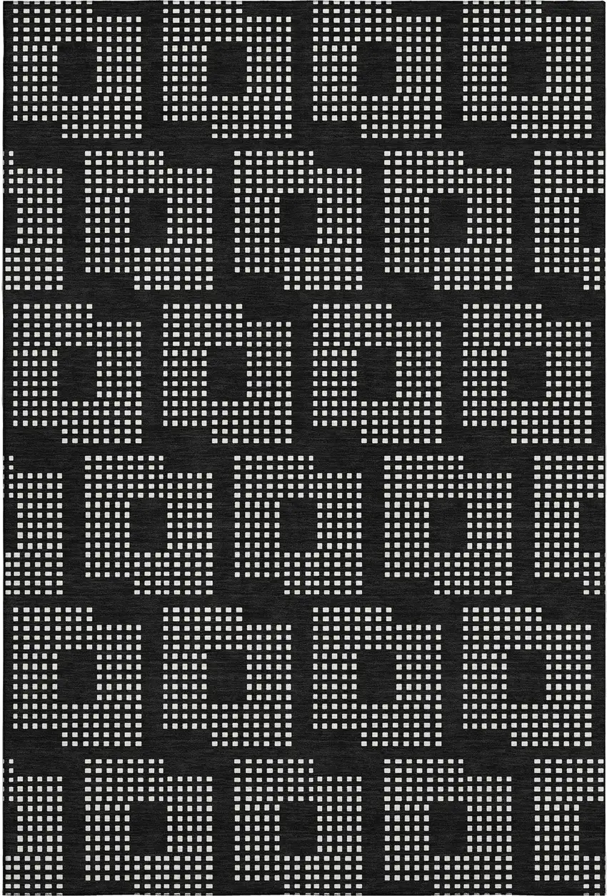 Black And Ivory Geometric Washable Area Rug With UV Protection Photo 1