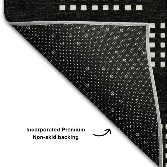 Black And Ivory Geometric Washable Area Rug With UV Protection Photo 7
