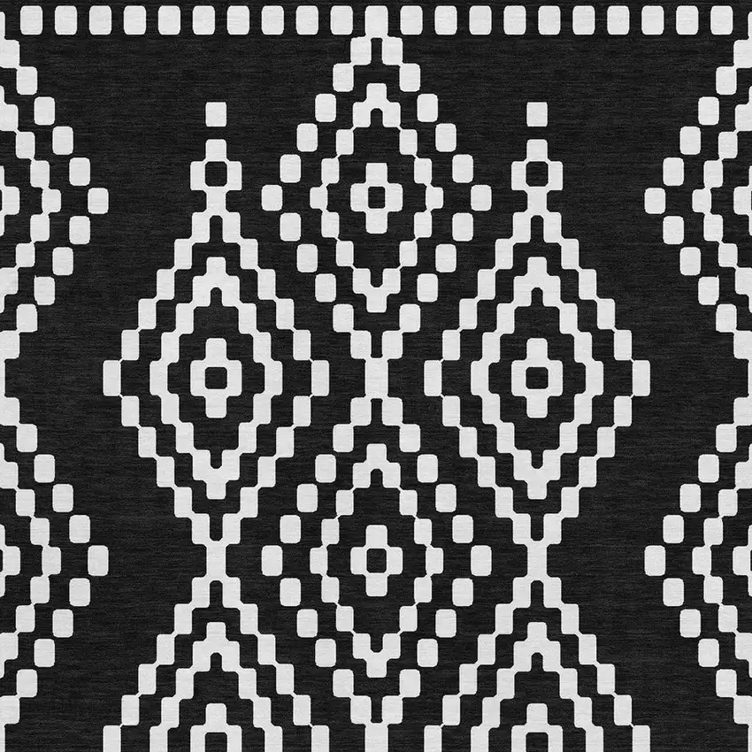 Black And Ivory Geometric Washable Area Rug With UV Protection Photo 5