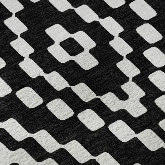 Black And Ivory Geometric Washable Area Rug With UV Protection Photo 9