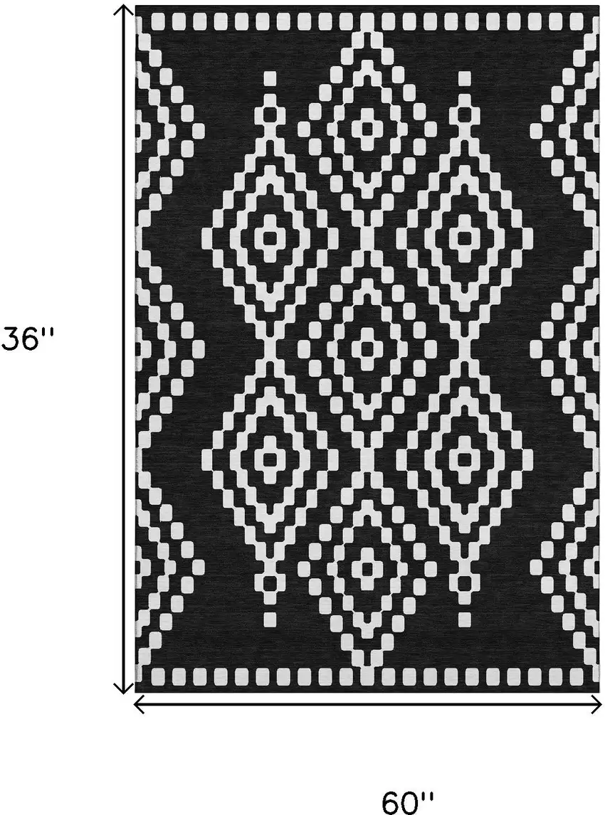 Black And Ivory Geometric Washable Area Rug With UV Protection Photo 3
