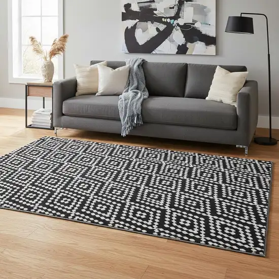 Black And Ivory Geometric Washable Area Rug With UV Protection Photo 2