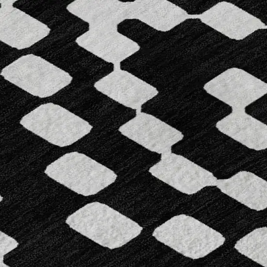 Black And Ivory Geometric Washable Area Rug With UV Protection Photo 3