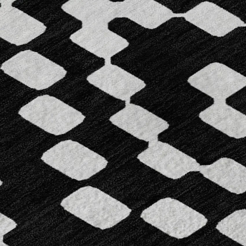 Black And Ivory Geometric Washable Area Rug With UV Protection Photo 3