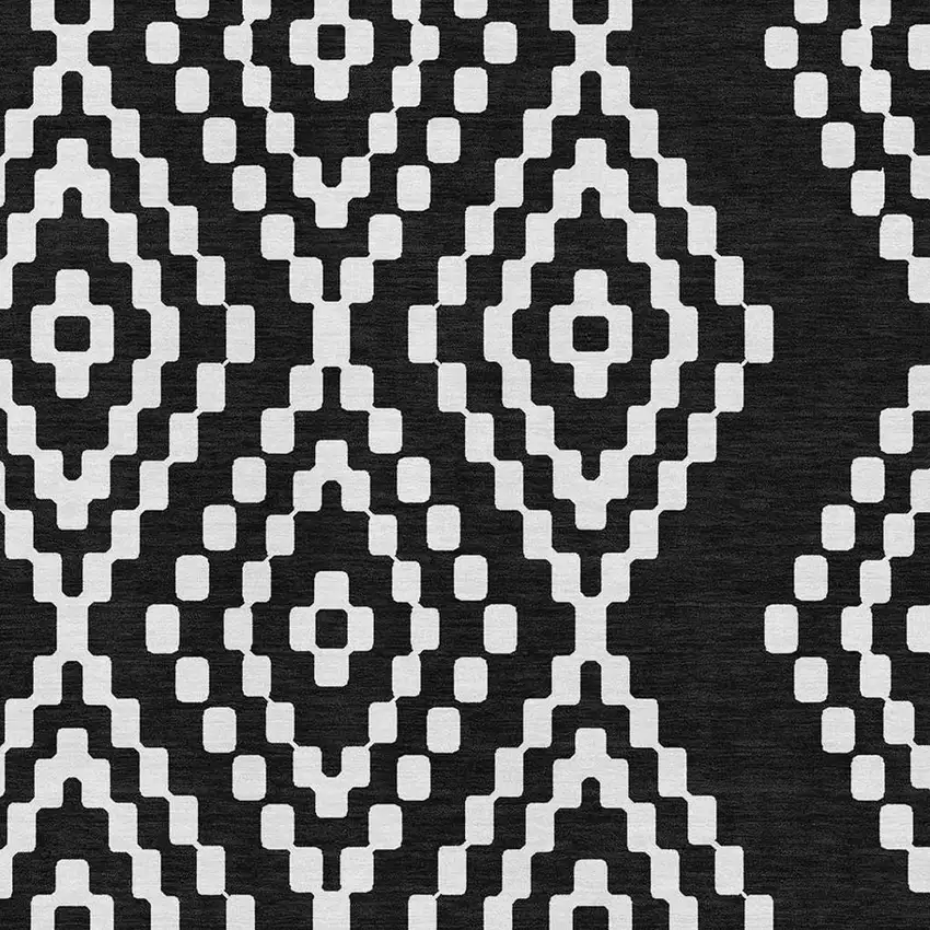 Black And Ivory Geometric Washable Area Rug With UV Protection Photo 3