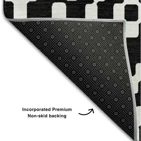 Black And Ivory Geometric Washable Area Rug With UV Protection Photo 8