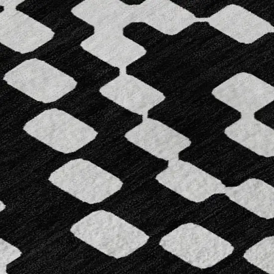 Black And Ivory Geometric Washable Area Rug With UV Protection Photo 3
