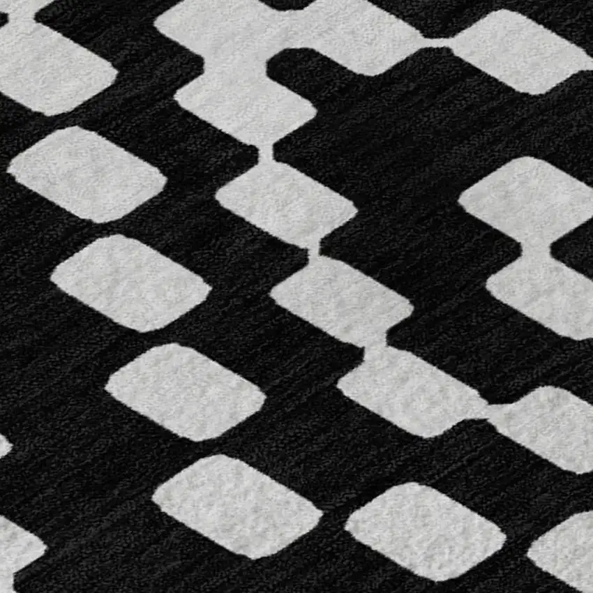 Black And Ivory Geometric Washable Area Rug With UV Protection Photo 3