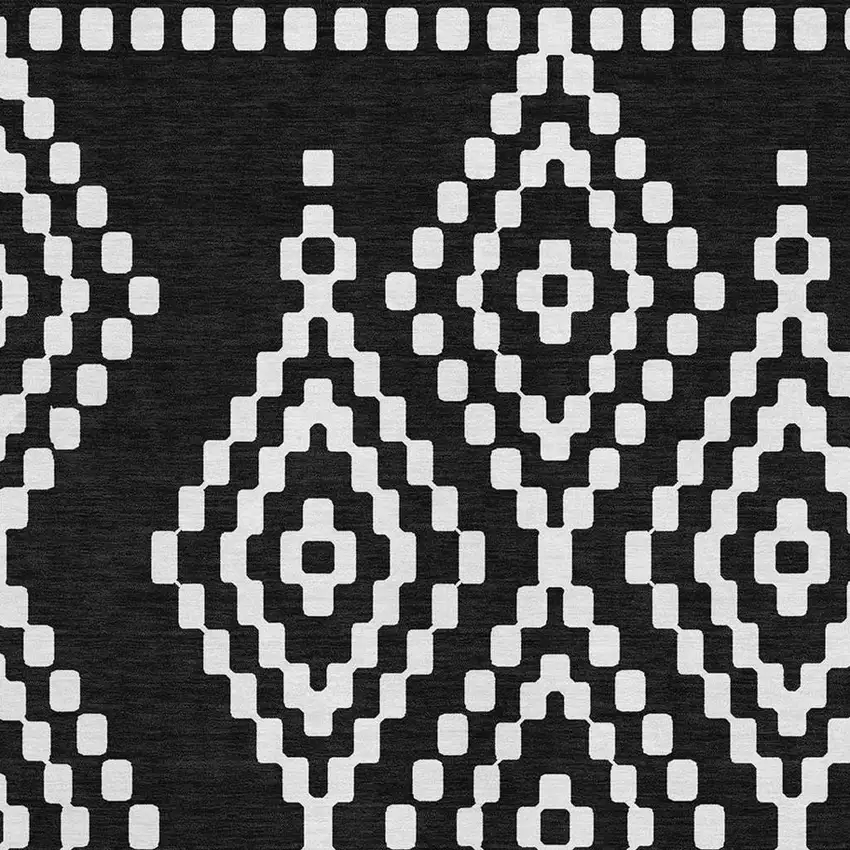 Black And Ivory Geometric Washable Area Rug With UV Protection Photo 3