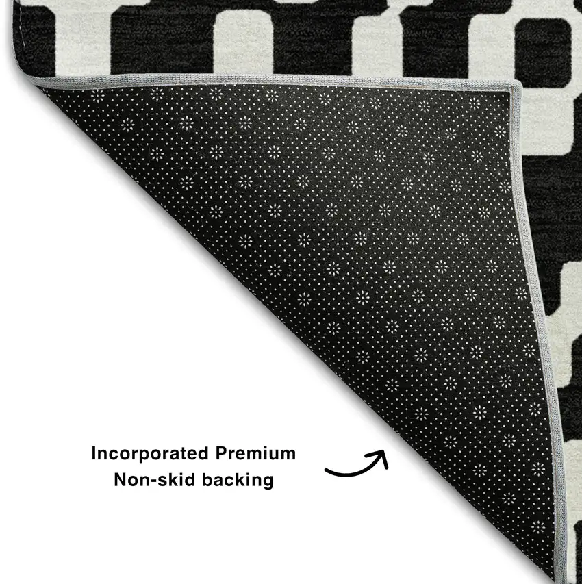 Black And Ivory Geometric Washable Area Rug With UV Protection Photo 8