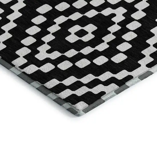 Black And Ivory Geometric Washable Area Rug With UV Protection Photo 4