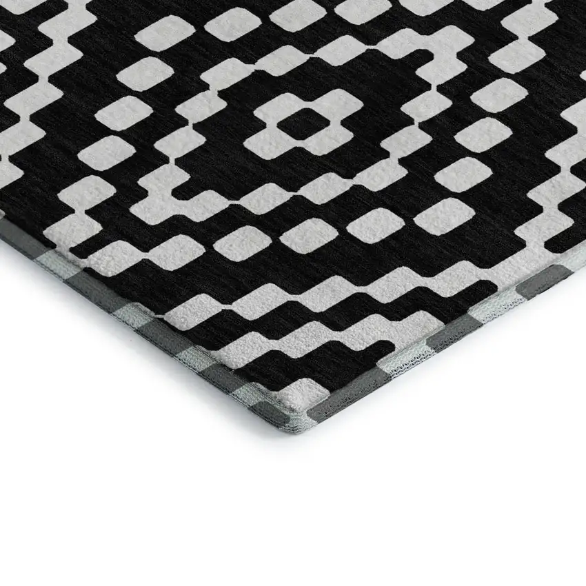 Black And Ivory Geometric Washable Area Rug With UV Protection Photo 4
