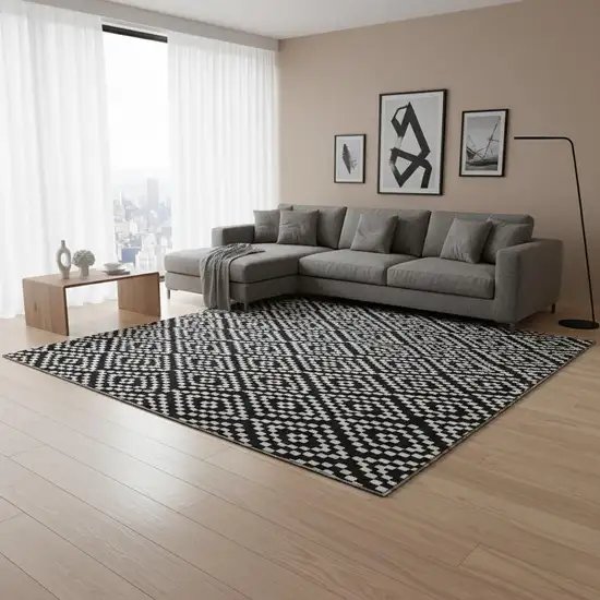 Black And Ivory Geometric Washable Area Rug With UV Protection Photo 2