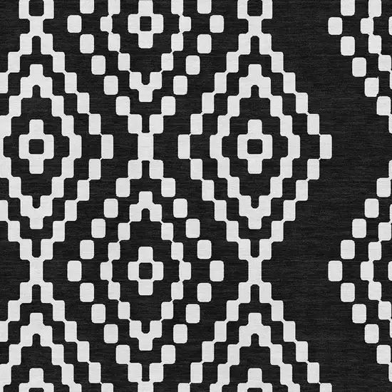 Black And Ivory Geometric Washable Area Rug With UV Protection Photo 3