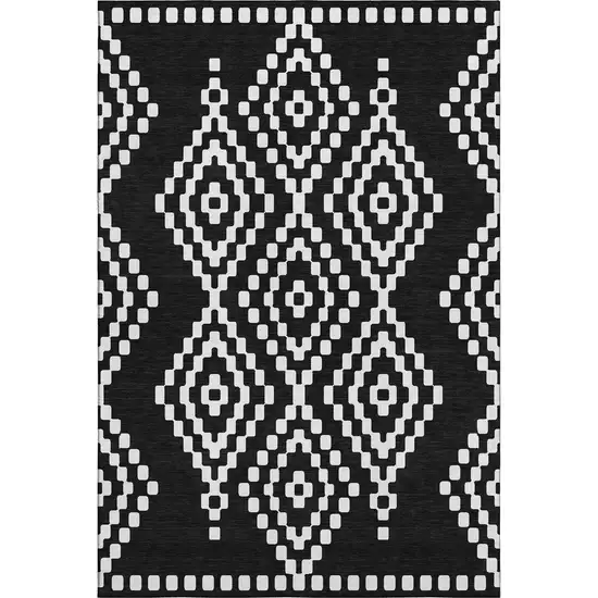 Black And Ivory Geometric Washable Area Rug With UV Protection Photo 7