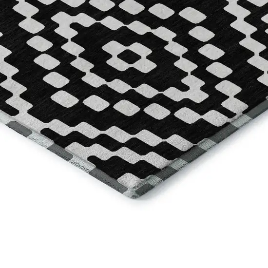Black And Ivory Geometric Washable Area Rug With UV Protection Photo 1