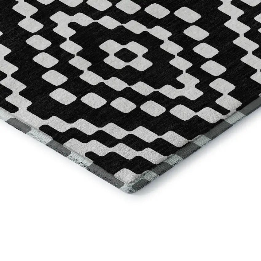 Black And Ivory Geometric Washable Area Rug With UV Protection Photo 1