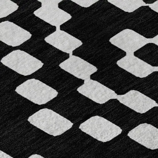 Black And Ivory Geometric Washable Area Rug With UV Protection Photo 3