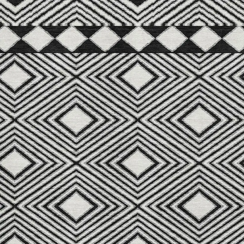 Black And Ivory Geometric Washable Area Rug With UV Protection Photo 3