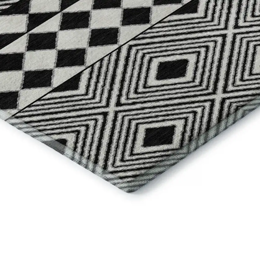 Black And Ivory Geometric Washable Area Rug With UV Protection Photo 8