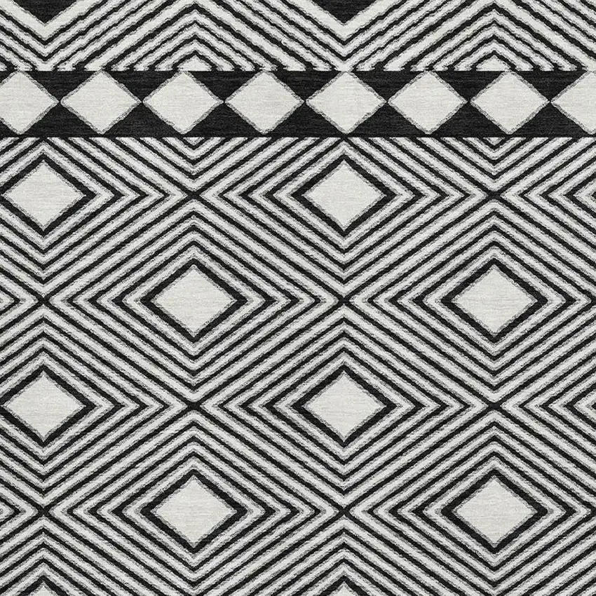 Black And Ivory Geometric Washable Area Rug With UV Protection Photo 3