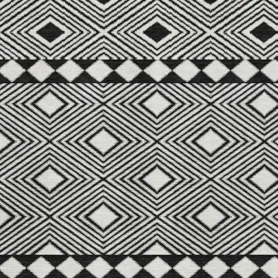 Black And Ivory Geometric Washable Area Rug With UV Protection Photo 3