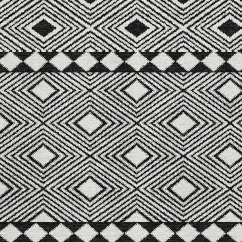 Black And Ivory Geometric Washable Area Rug With UV Protection Photo 3