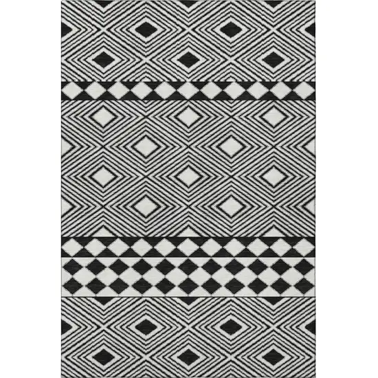 Black And Ivory Geometric Washable Area Rug With UV Protection Photo 4