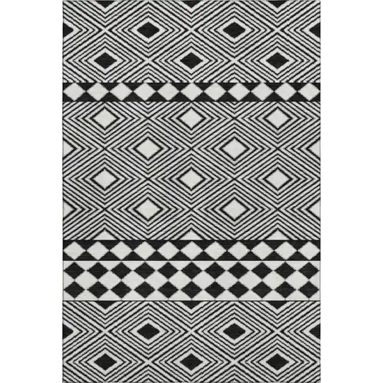 Black And Ivory Geometric Washable Area Rug With UV Protection Photo 1
