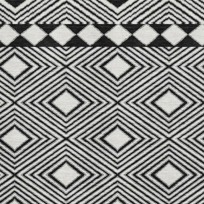 Black And Ivory Geometric Washable Area Rug With UV Protection Photo 3