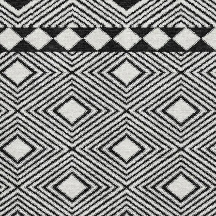 Black And Ivory Geometric Washable Area Rug With UV Protection Photo 3