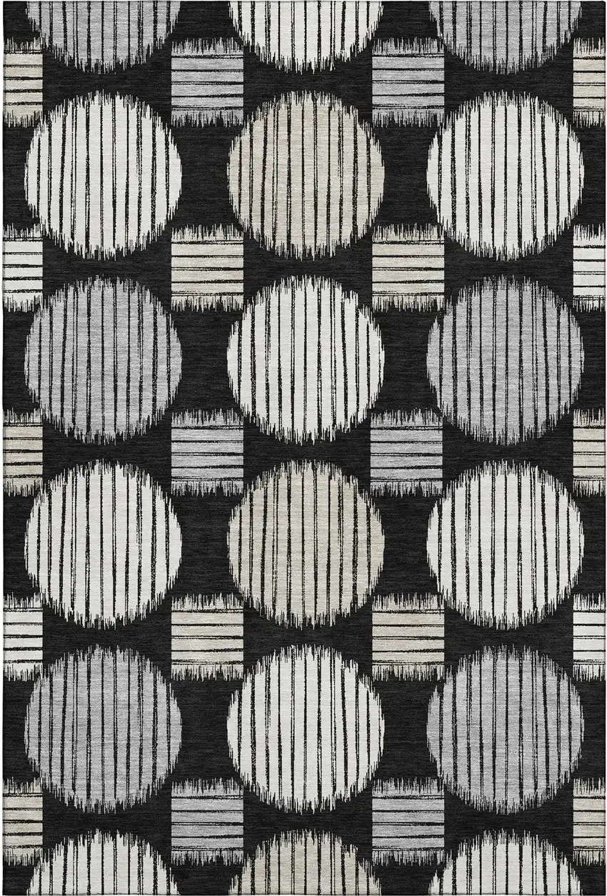 Black And Ivory Geometric Washable Area Rug With UV Protection Photo 1