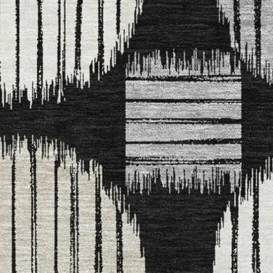 Black And Ivory Geometric Washable Area Rug With UV Protection Photo 3