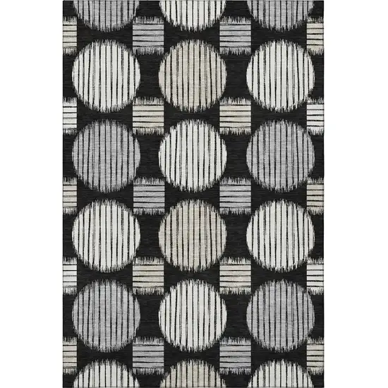 Black And Ivory Geometric Washable Area Rug With UV Protection Photo 3