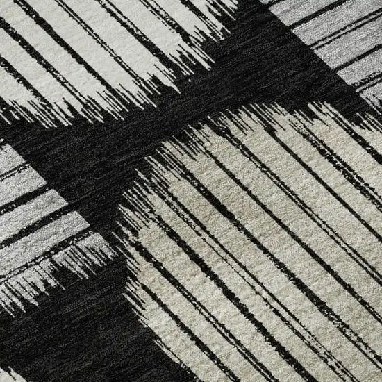 Black And Ivory Geometric Washable Area Rug With UV Protection Photo 9