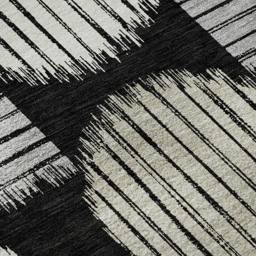 Black And Ivory Geometric Washable Area Rug With UV Protection Photo 9