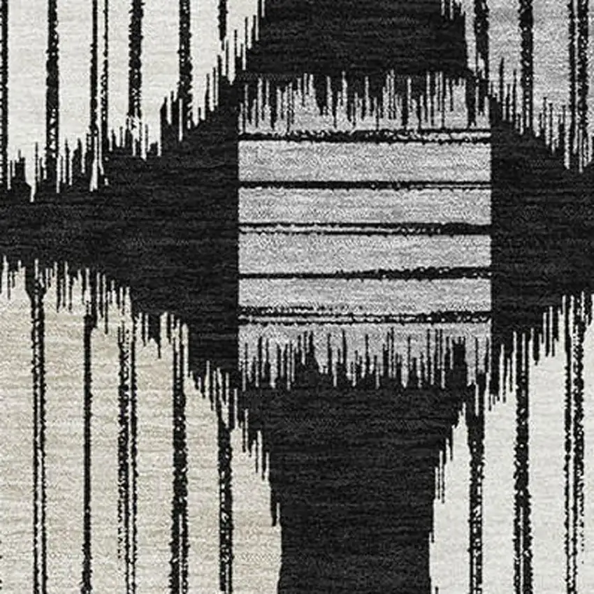 Black And Ivory Geometric Washable Area Rug With UV Protection Photo 3