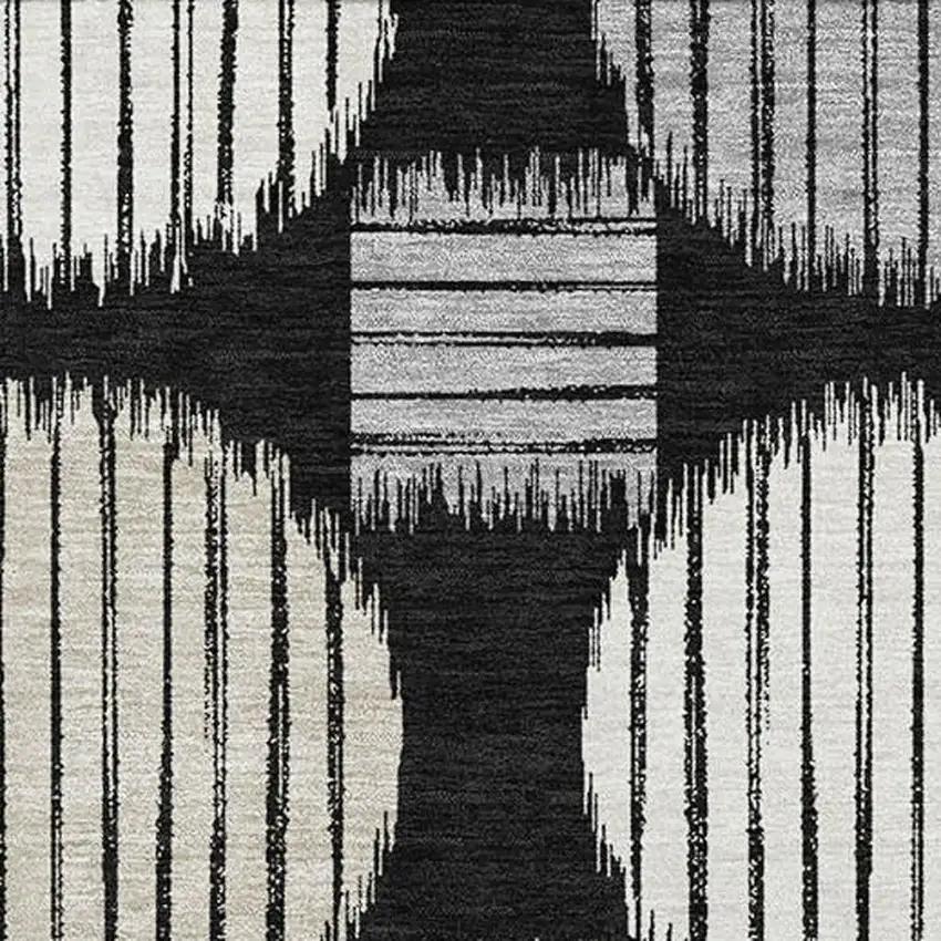 Black And Ivory Geometric Washable Area Rug With UV Protection Photo 4