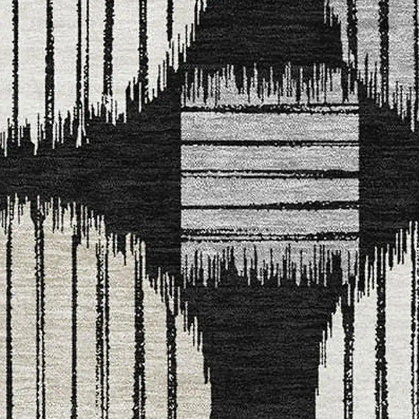 Black And Ivory Geometric Washable Area Rug With UV Protection Photo 3