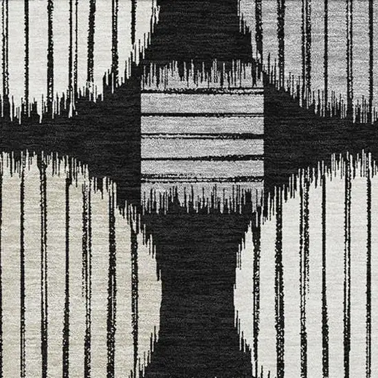 Black And Ivory Geometric Washable Area Rug With UV Protection Photo 4