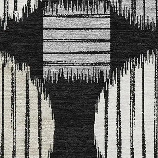 Black And Ivory Geometric Washable Area Rug With UV Protection Photo 3