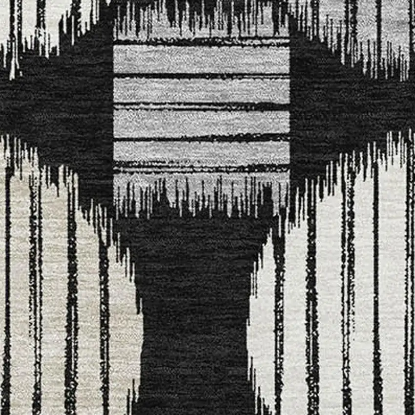 Black And Ivory Geometric Washable Area Rug With UV Protection Photo 3